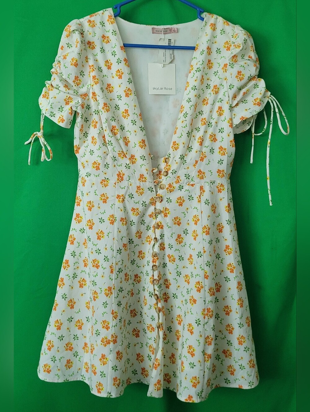 Nwt Skylar Rose Clemente Mini White Floral Button-Front Summer Dress Women Small